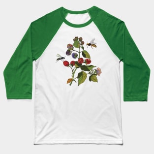 Botanical illustration a plant with berries and a wasp Baseball T-Shirt